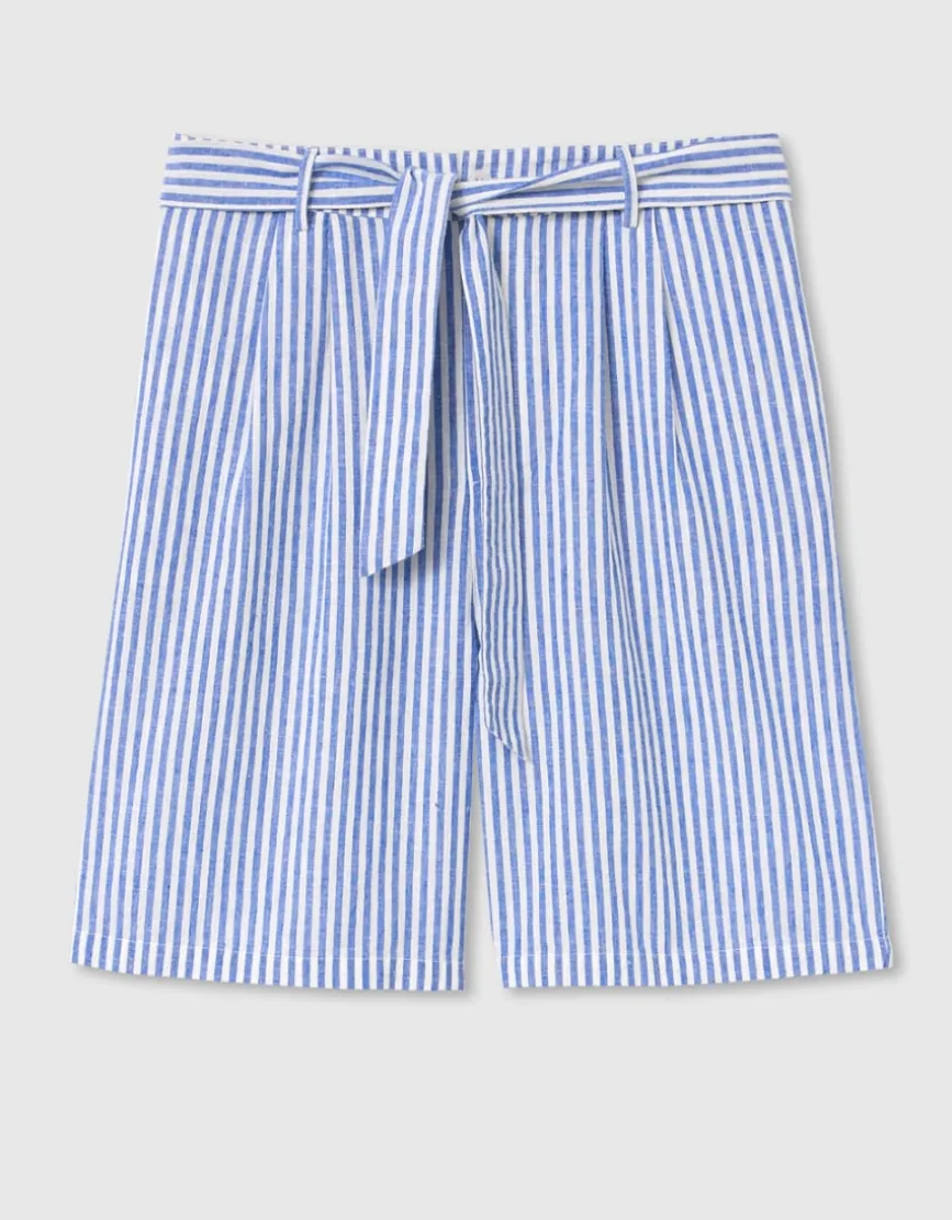 Bermuda rayé lin bleu