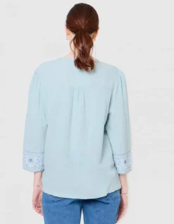 Blouse brodée coton vert