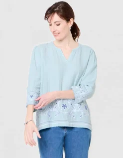 Blouse brodée coton vert