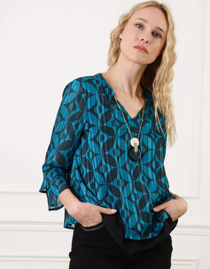 Blouse chic motif bleu