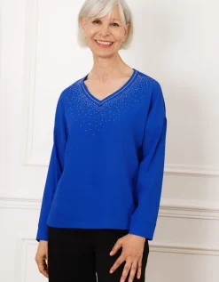 Blouse chic strass bleu
