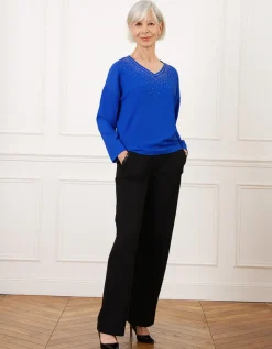 Blouse chic strass bleu
