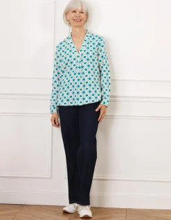 Blouse col V motif bleu