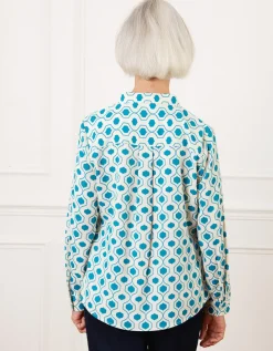 Blouse col V motif bleu