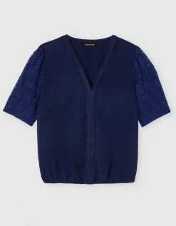 Blouse dentelle marine