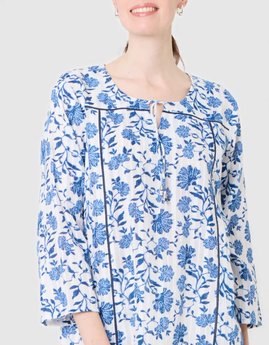 Blouse imprimé coton bleu