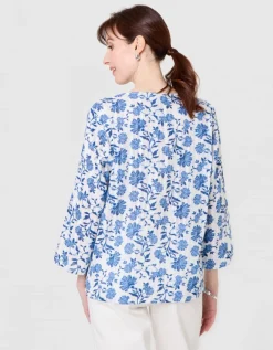 Blouse imprimé coton bleu