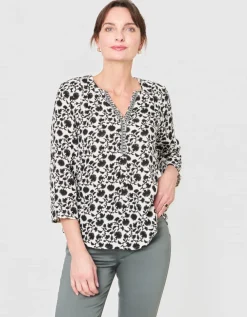 Blouse motif coton beige
