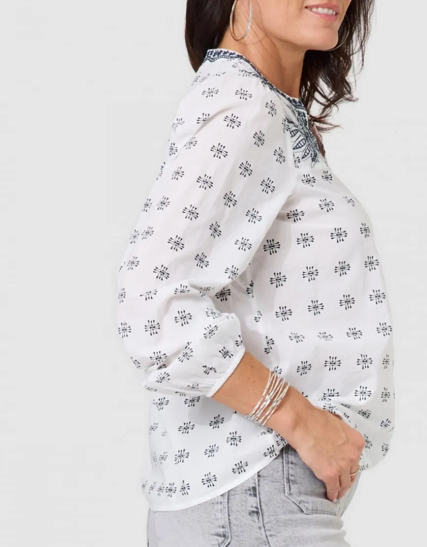 Blouse motif coton blanc