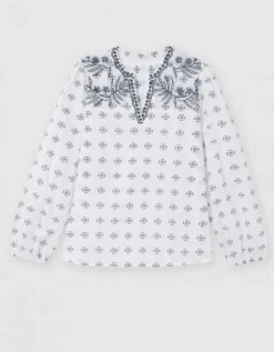 Blouse motif coton blanc