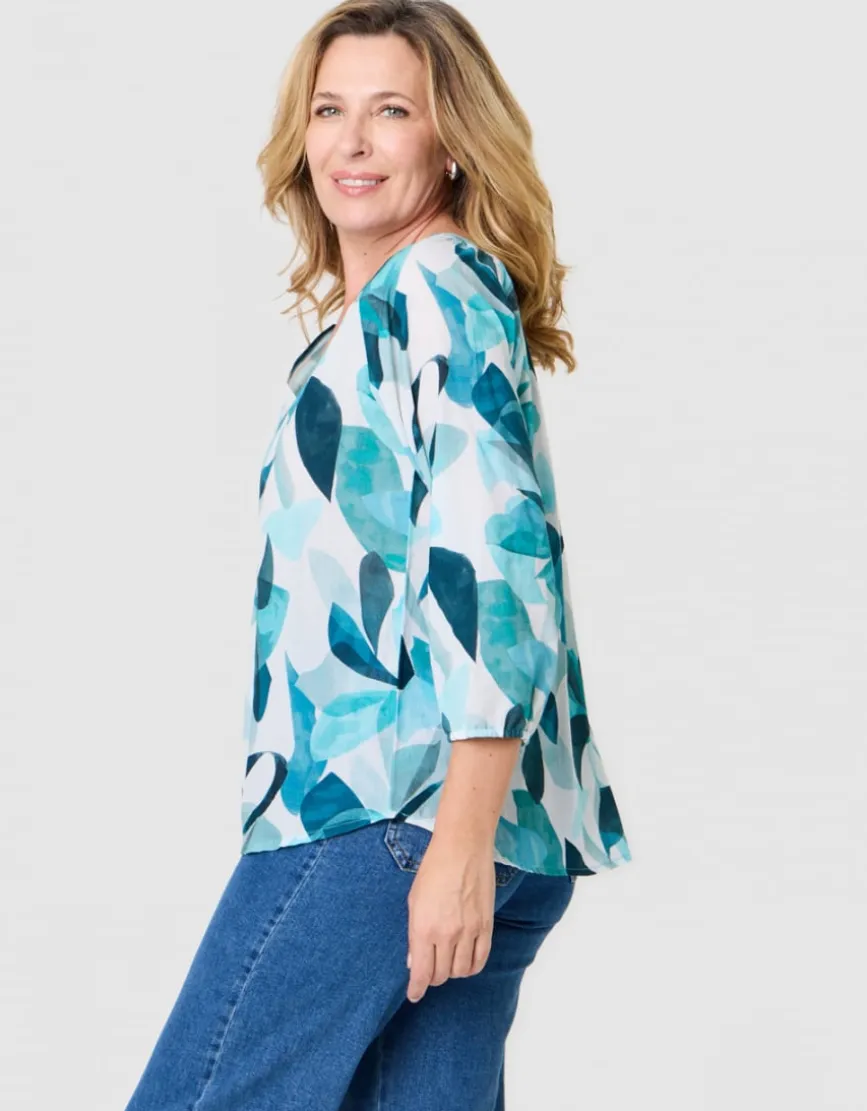 Blouse motif coton bleu
