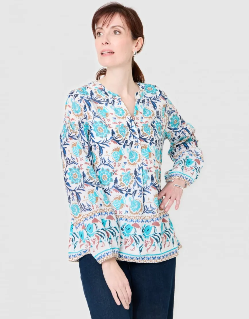 Blouse motif coton bleu