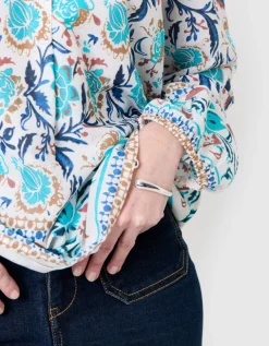 Blouse motif coton bleu
