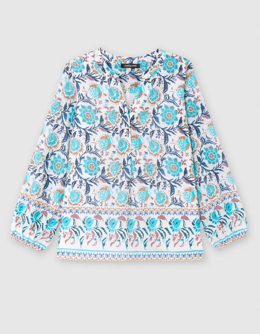 Blouse motif coton bleu