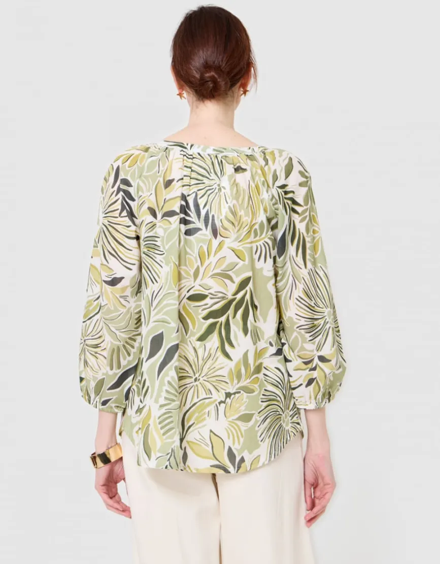 Blouse motif coton vert