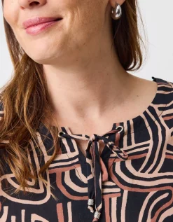 Blouse motif noir beige