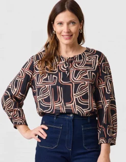 Blouse motif noir beige