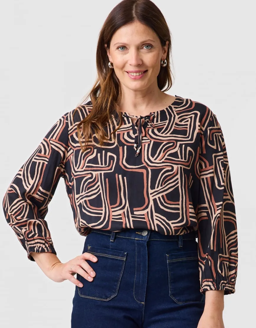 Blouse motif noir beige