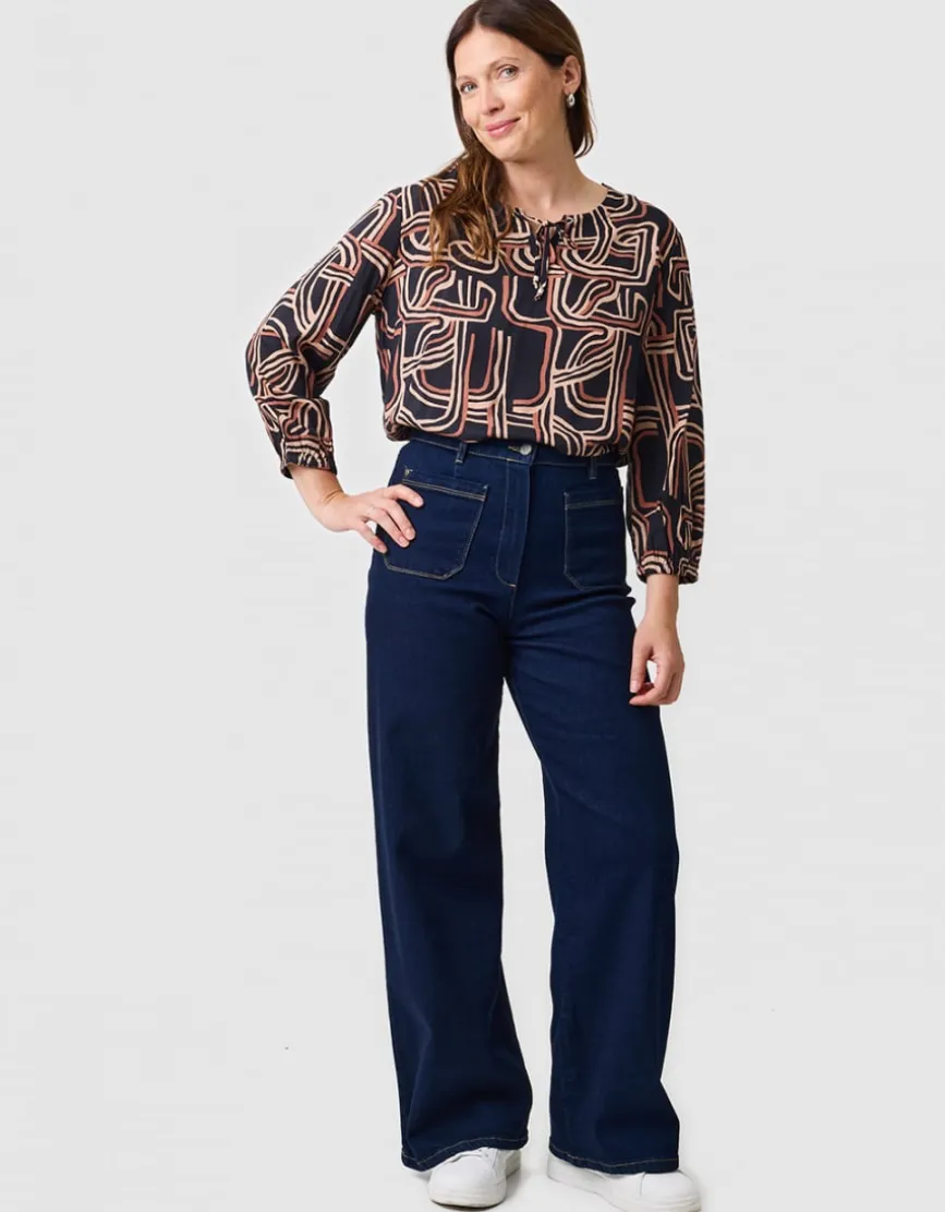 Blouse motif noir beige