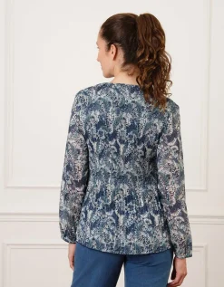 Blouse plissée motif bleu