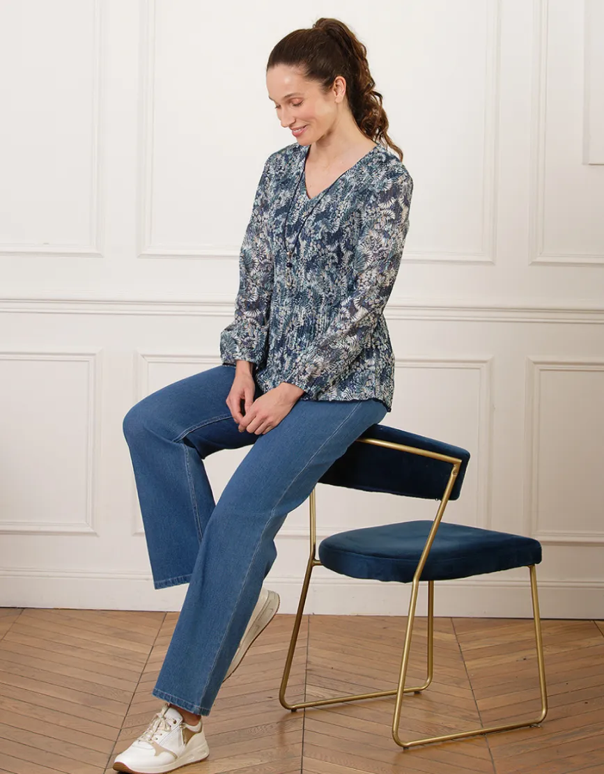 Blouse plissée motif bleu