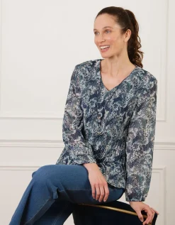 Blouse plissée motif bleu