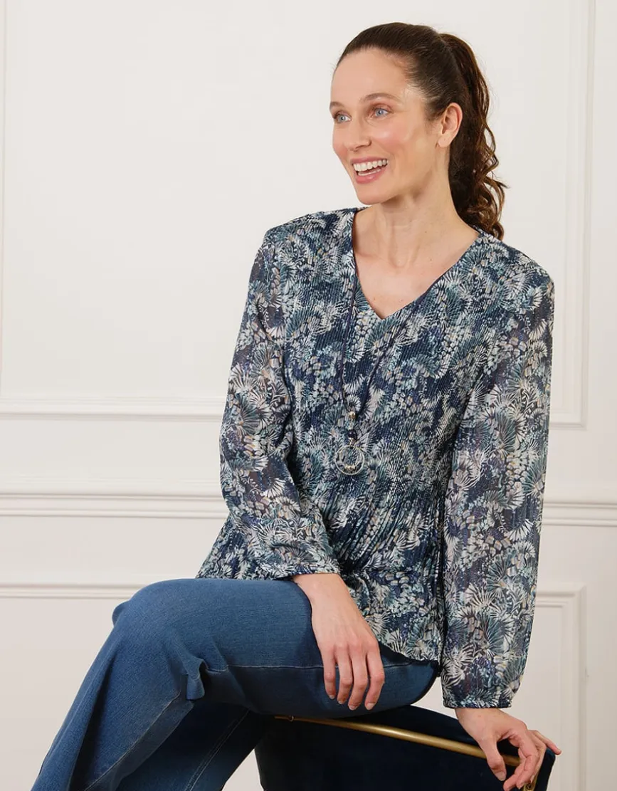 Blouse plissée motif bleu