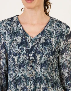 Blouse plissée motif bleu