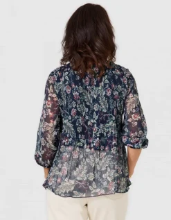 Blouse plissée motif bleu