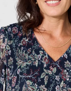 Blouse plissée motif bleu