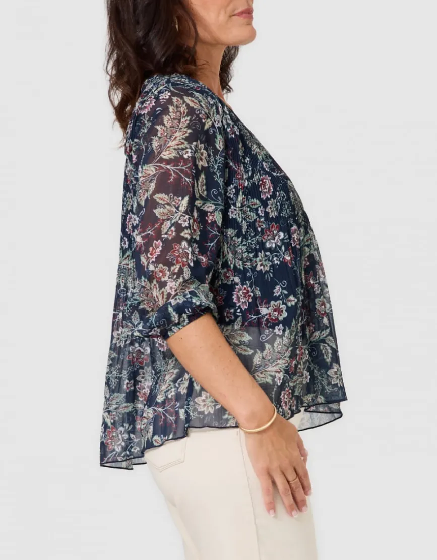 Blouse plissée motif bleu