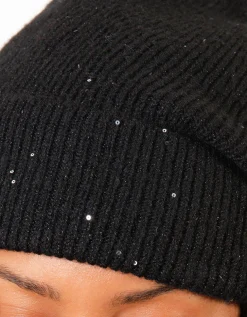 Bonnet laine noir sequins