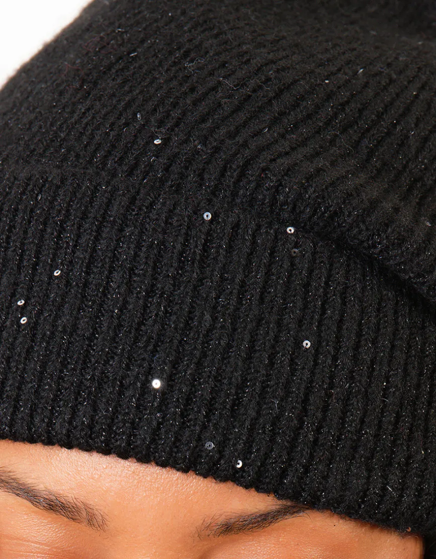 Bonnet laine noir sequins