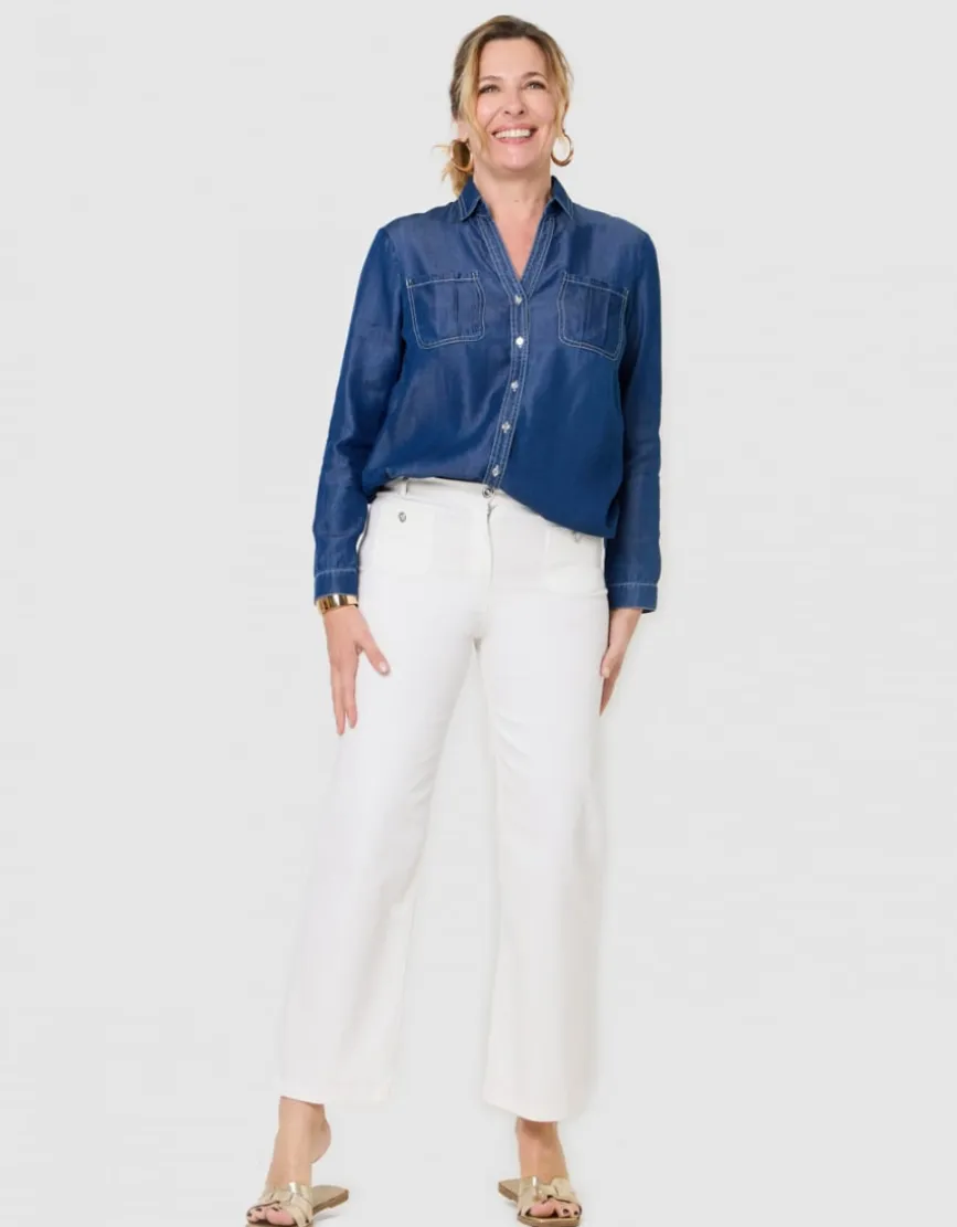 Chemisier coton bleu jean