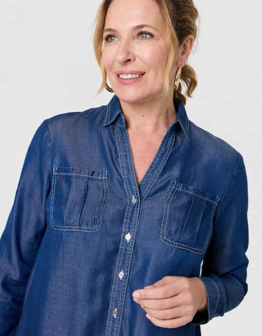 Chemisier coton bleu jean