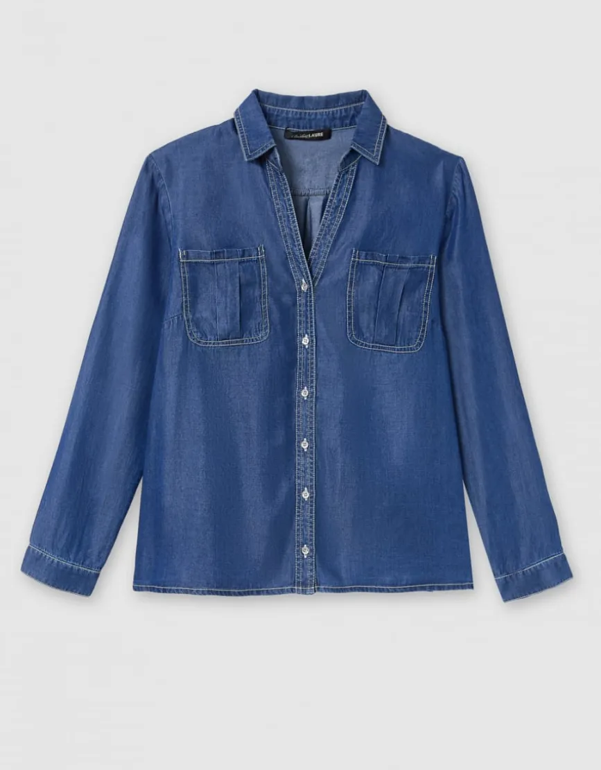 Chemisier coton bleu jean