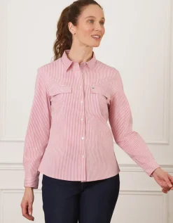 Chemisier coton rayé rose