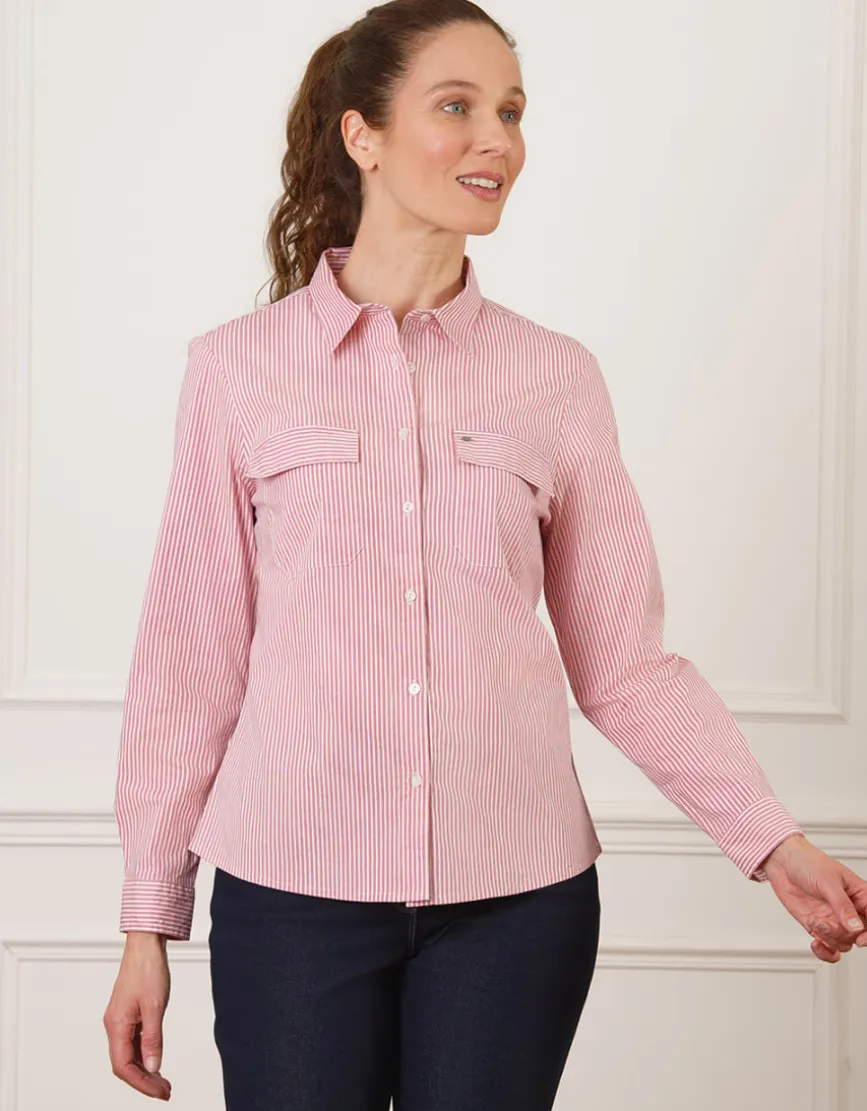 Chemisier coton rayé rose
