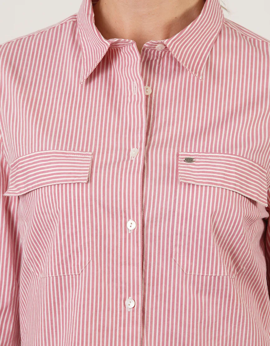 Chemisier coton rayé rose