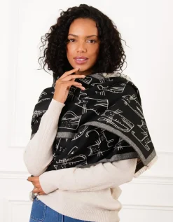 Echarpe noire motif chat