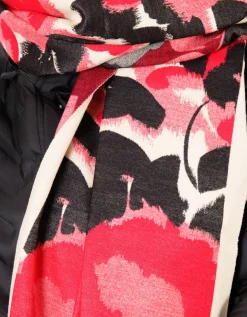 Foulard laine rouge fleur