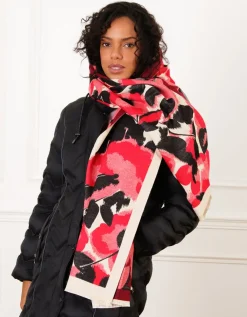 Foulard laine rouge fleur