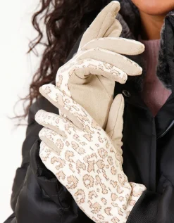 Gants motif léopard beige