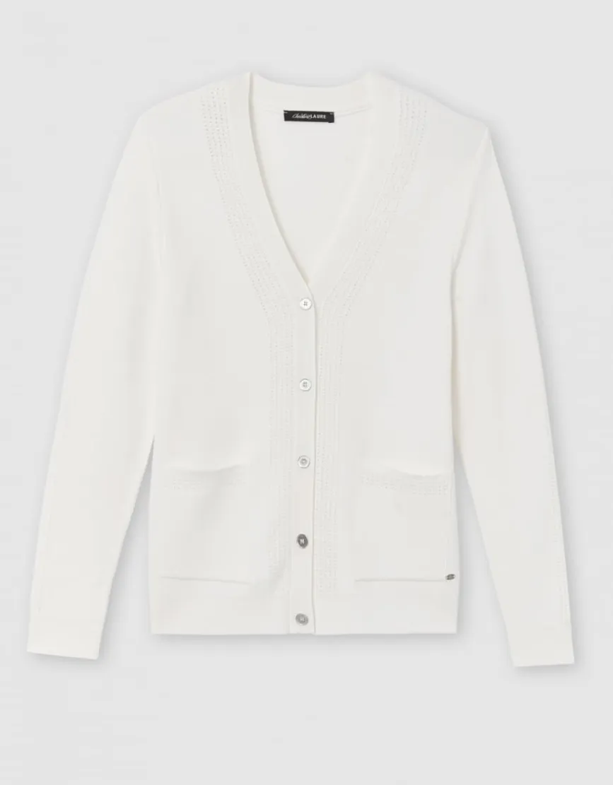 Gilet long ajouré écru