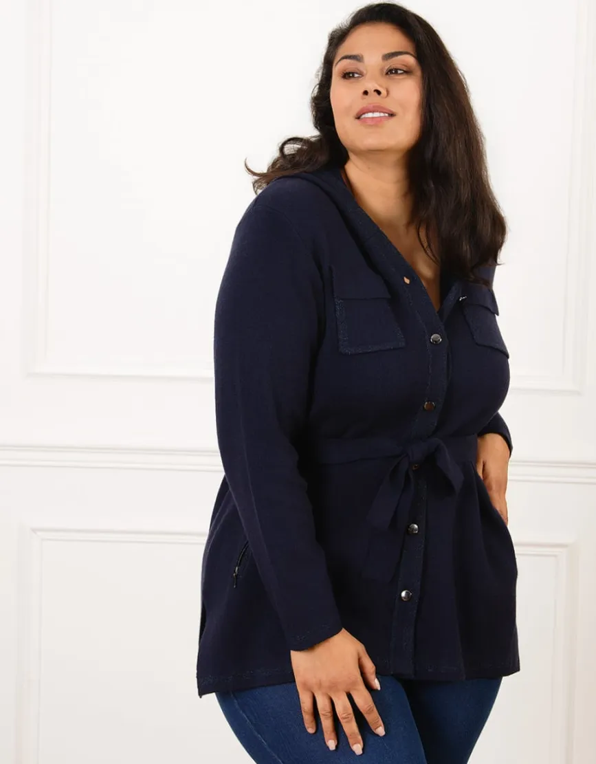 Gilet long boutons bleu