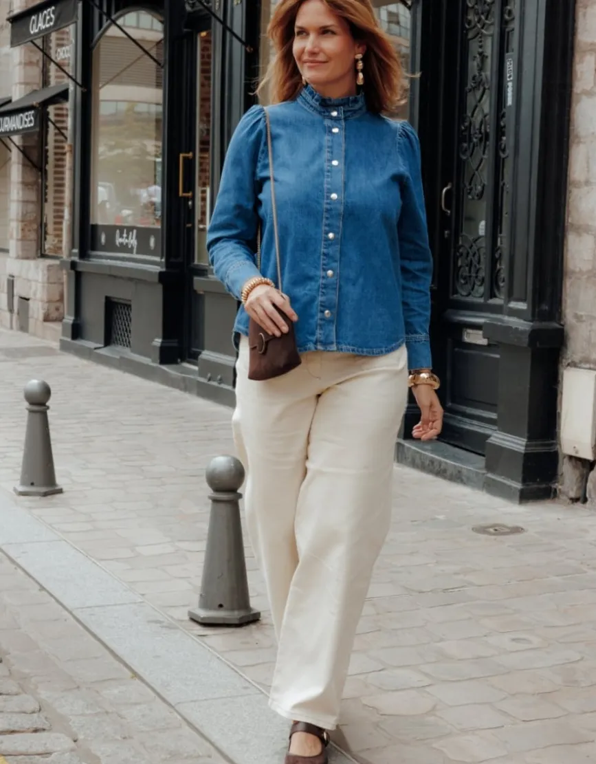Jean large coton beige