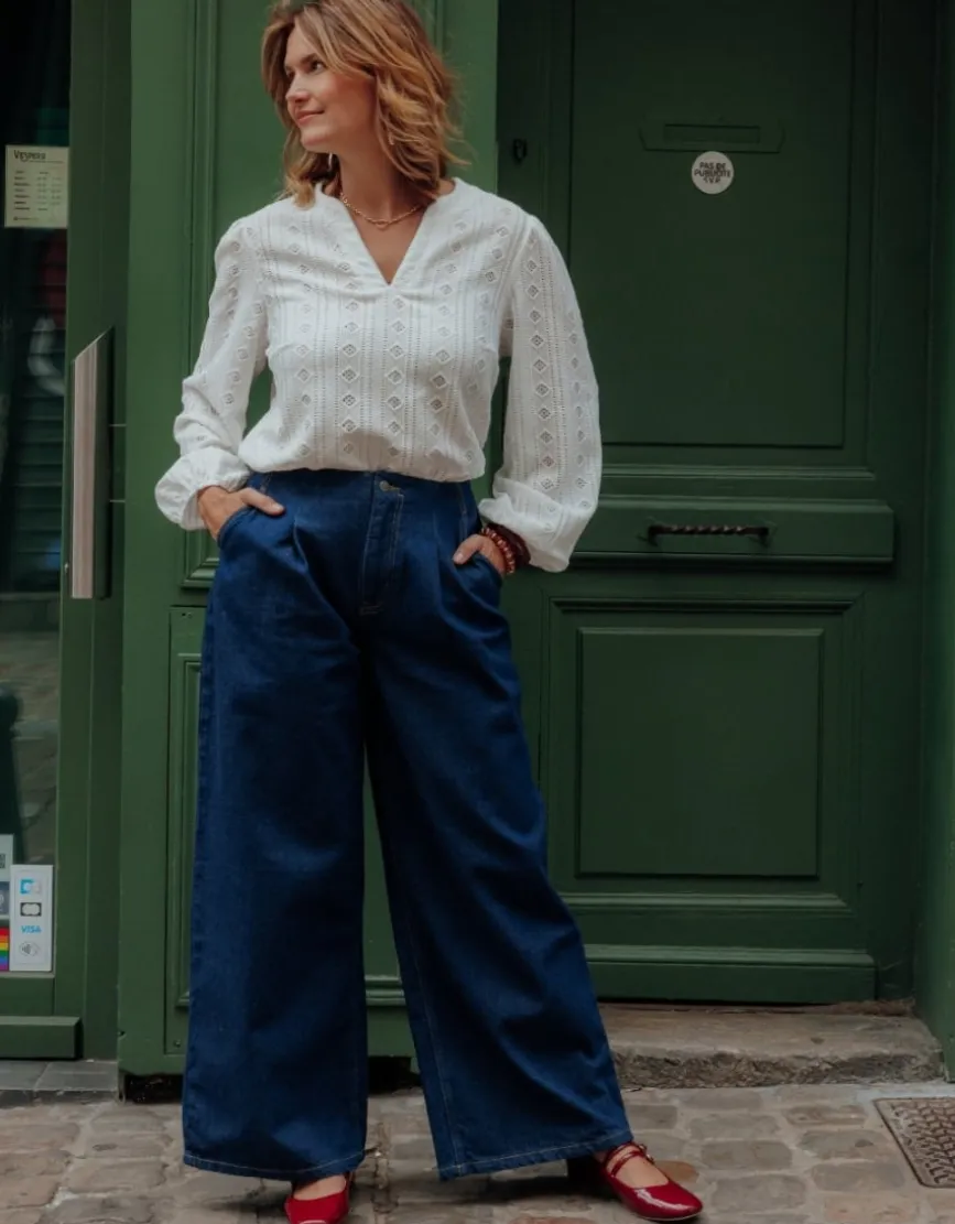 Jean large pince bleu