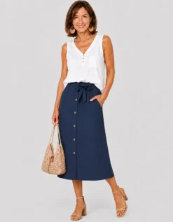 Jupe longue lin bleu