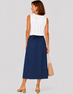 Jupe longue lin bleu