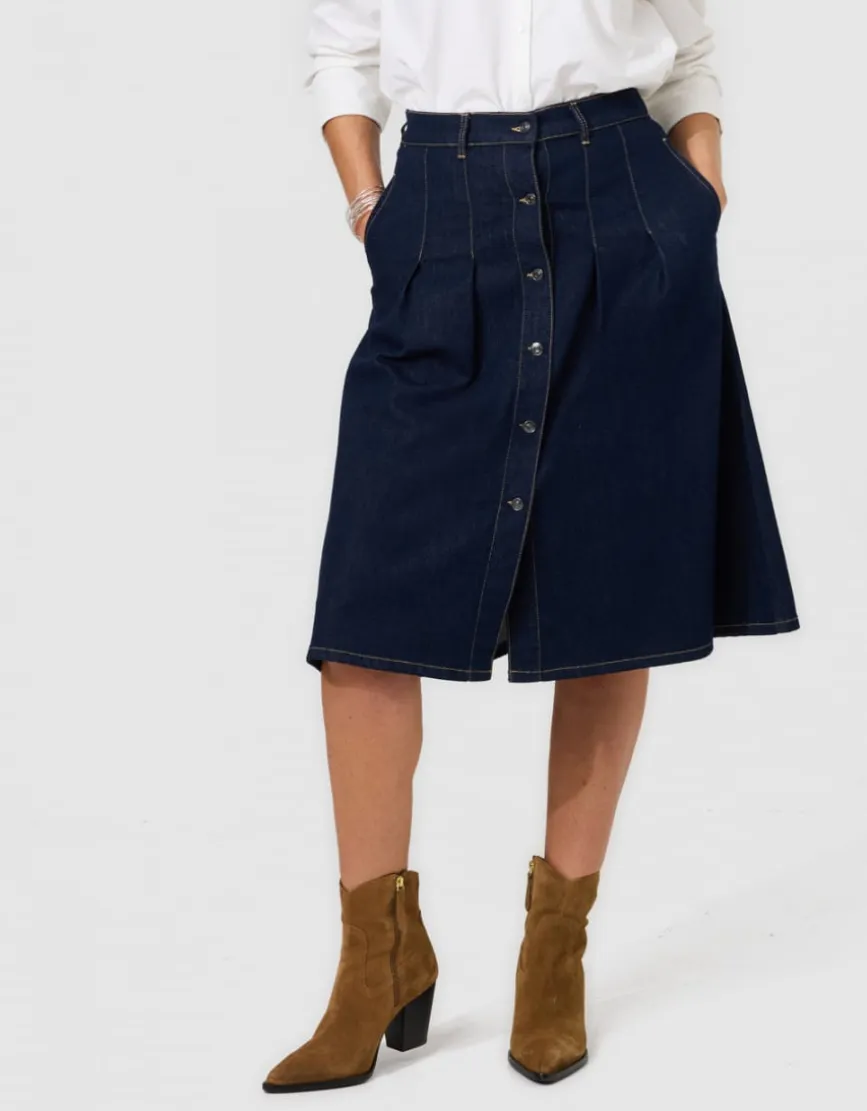 Jupe mi-longue jean brut